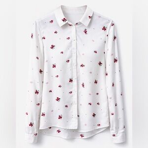 Reserved White Floral Button Down Blouse Rose Print Soft Romantic M